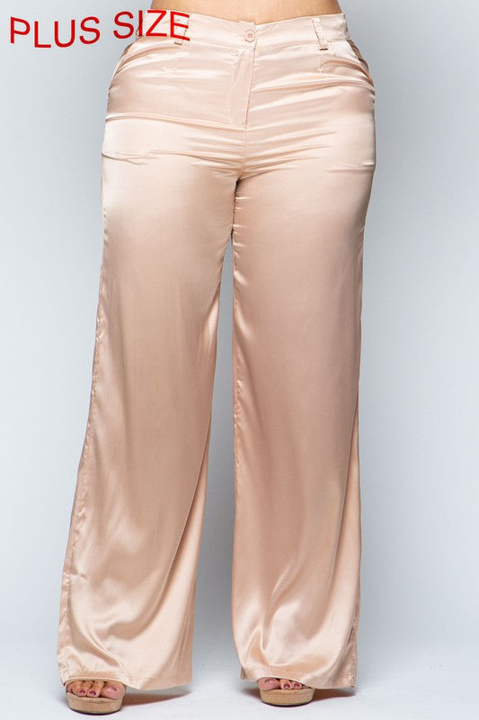 Plus Size Satin High Waisted Wide Leg Pants